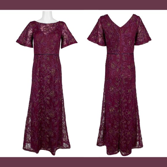 NWT $300 J.S Collections [ size 10 ] Flutter Soutache Mesh Gown - Picture 1 of 11